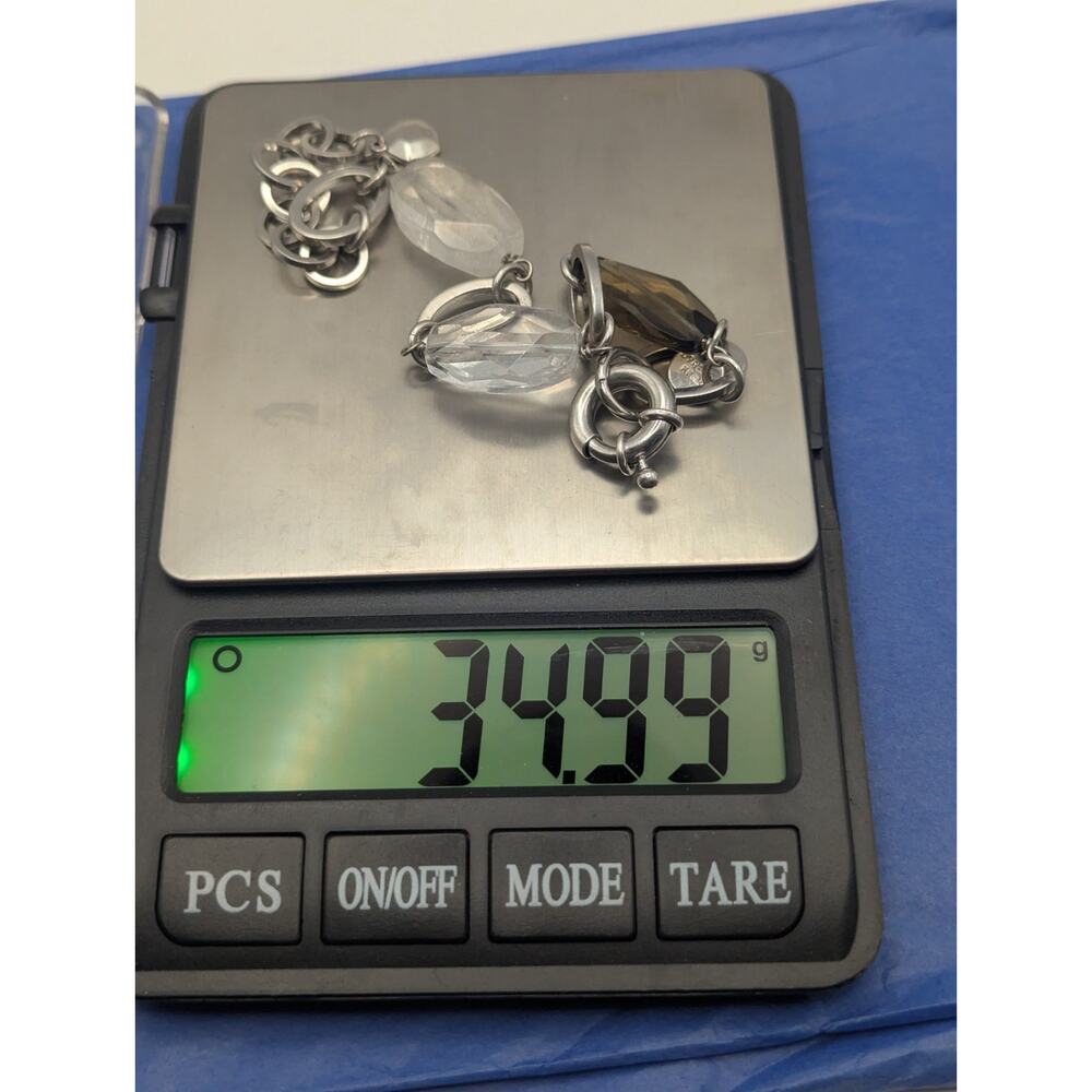 DYRBERG KERN Crystal Link Bracelet Silver Tone Chunky Designer Denmark Adjust